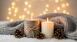 © MST - Cozy Winter Evening with Lit Candles and Pinecones Wrapped in Warm Scarf