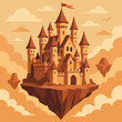 © Flyura Shakembekova - Floating castle illustration in fantasy style on cloud background with warm tones and copy space