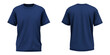 © Rifqi - Navy blue short sleeve t-shirt mockup shown from the front and back, isolated on white and transparent background. Concept for fashion design, apparel presentation and garment industry