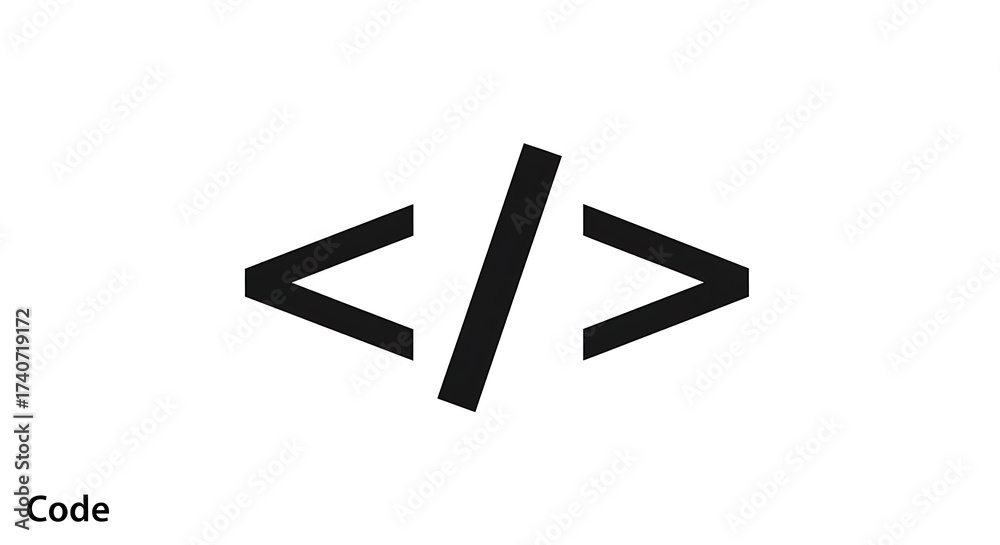 Black code symbol consisting of angle brackets and a slash on a white ...
