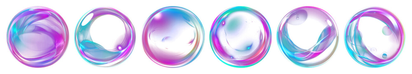 Wall Mural - PNG Colorful iridescent bubbles illustration transparent background.