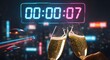 © SMHAIDER - The bright neon sign celebrates the New Year party with two glasses of champagne and a digital clock counting the time
