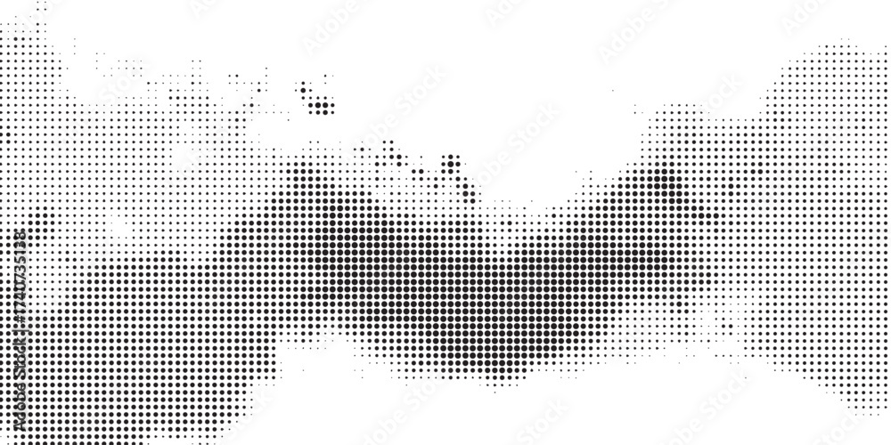 Abstract halftone dots forming a smooth wave pattern in black and white ...