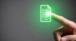 © Tania - Finger touching a glowing green document icon with checklist on a dark background