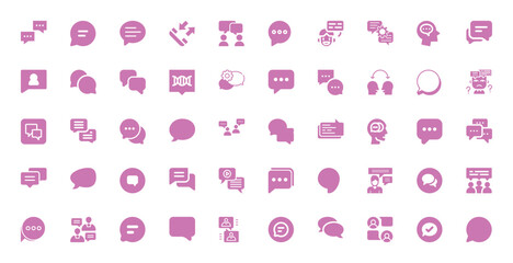 Collection of Pink Speech Bubble and Communication Icons on White Background