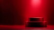 © Bussakon - Minimalist red podium illuminated by a dramatic spotlight in a studio setting