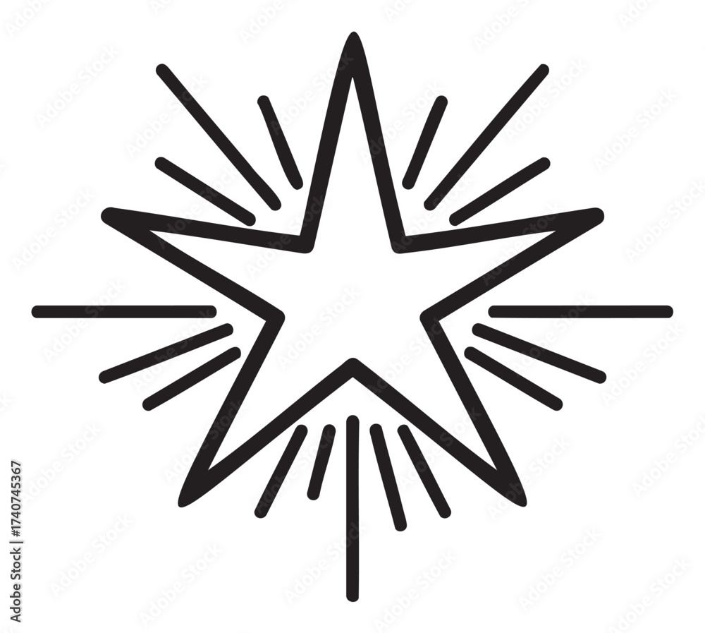Black outline of a simple, five-pointed star with alternating short and ...