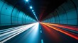 © Ben - A tunnel with streaks of light from moving vehicles, illuminated by blue lights.