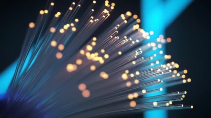 Fiber Optics Cable Bundle Glowing Light With Blue Hues on Dark Background