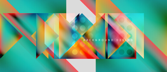 Wall Mural - Abstract geometric shapes overlap, creating vibrant colorful design. Turquoise, orange, red dominate composition. Modern aesthetic.