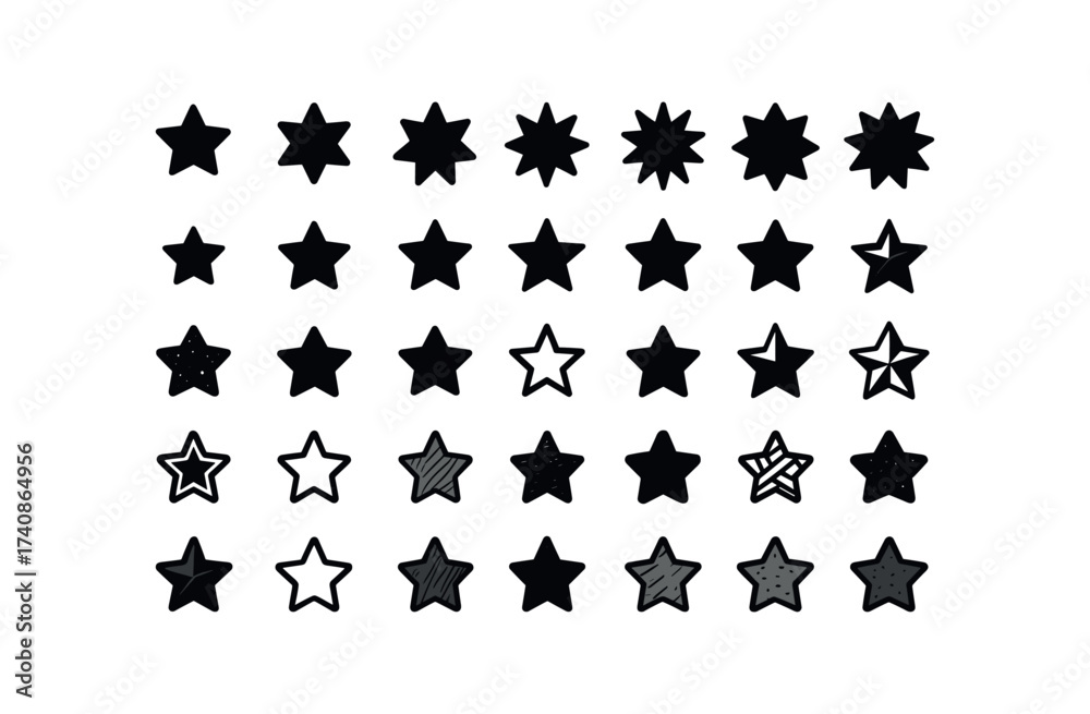 Star Types Icon vector solid black filled icons Stars (Types) five, star, six, seven ...