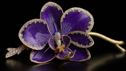 Wall Mural - Exquisite Purple Orchid Brooch with Sparkling Accents and Intricate Detail Design