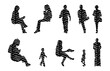 © Victoria - Vector illustration, Outline silhouettes of people, Contour drawing, people silhouette, Icon Set Isolated , Silhouette of sitting people, Architectural set