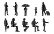 © Victoria - Vector illustration, Outline silhouettes of people, Contour drawing, people silhouette, Icon Set Isolated , Silhouette of sitting people, Architectural set