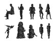 © Victoria - Vector illustration, Outline silhouettes of people, Contour drawing, people silhouette, Icon Set Isolated , Silhouette of sitting people, Architectural set