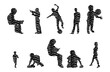 © Victoria - Vector illustration, Outline silhouettes of people, Contour drawing, people silhouette, Icon Set Isolated , Silhouette of sitting people, Architectural set