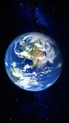 Wall Mural - Beautiful planet Earth rotating in deep space with blue nebula and countless stars. Digital rendering of the planet with visible continents, clouds, and oceans.