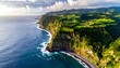 © Rangga - Aerial view of rugged coastline with lush green hills meeting the azure sea under a partly cloudy sky