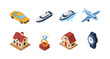 © 123levit - Isometric icons of transportation, housing, and luxury items in modern style