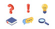 © 123levit - Isometric icons: question mark, exclamation, light bulb, book, speech bubbles, magnifying glass