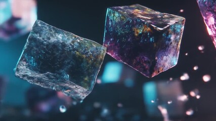 Abstract floating geometric shapes with colorful and dynamic textures