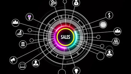 glowing, Internet, business, Technology and network concept. Sales System Software Automation concept on virtual screen data center black background.