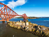 Inch Garvie Castle from a drone, Forth Bridge, Queensferry Crossing, Forth Estuary, Scotland