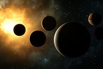 Wall Mural - Planets of the solar system aligned against a vibrant cosmic background
