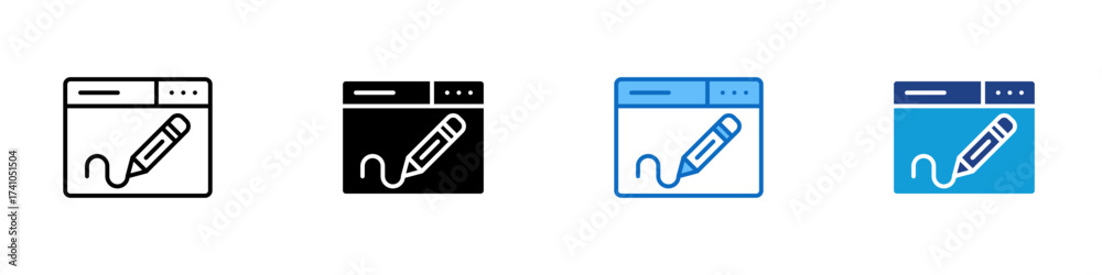 Web Edit Multiple Style Icon Design Vector - Browser window with pencil ...