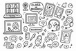 © Creative Lab - Hand-drawn Doodle Style Vector Set of Virtual Classroom Doodles with Video Calls and Webcams, Black Outline Sketch Illustrations, Ideal for Both Digital and Print Use