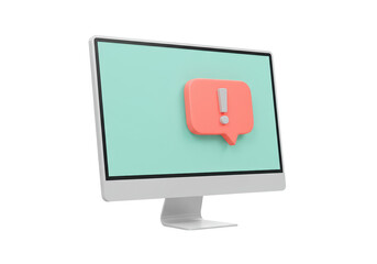 Modern computer monitor with exclamation mark isolated PNG, notification alert message on screen