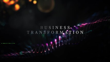 Business Transformation text abstract science technology hitech futuristic 3D cinematic title background. Animation for business network technology introduction.