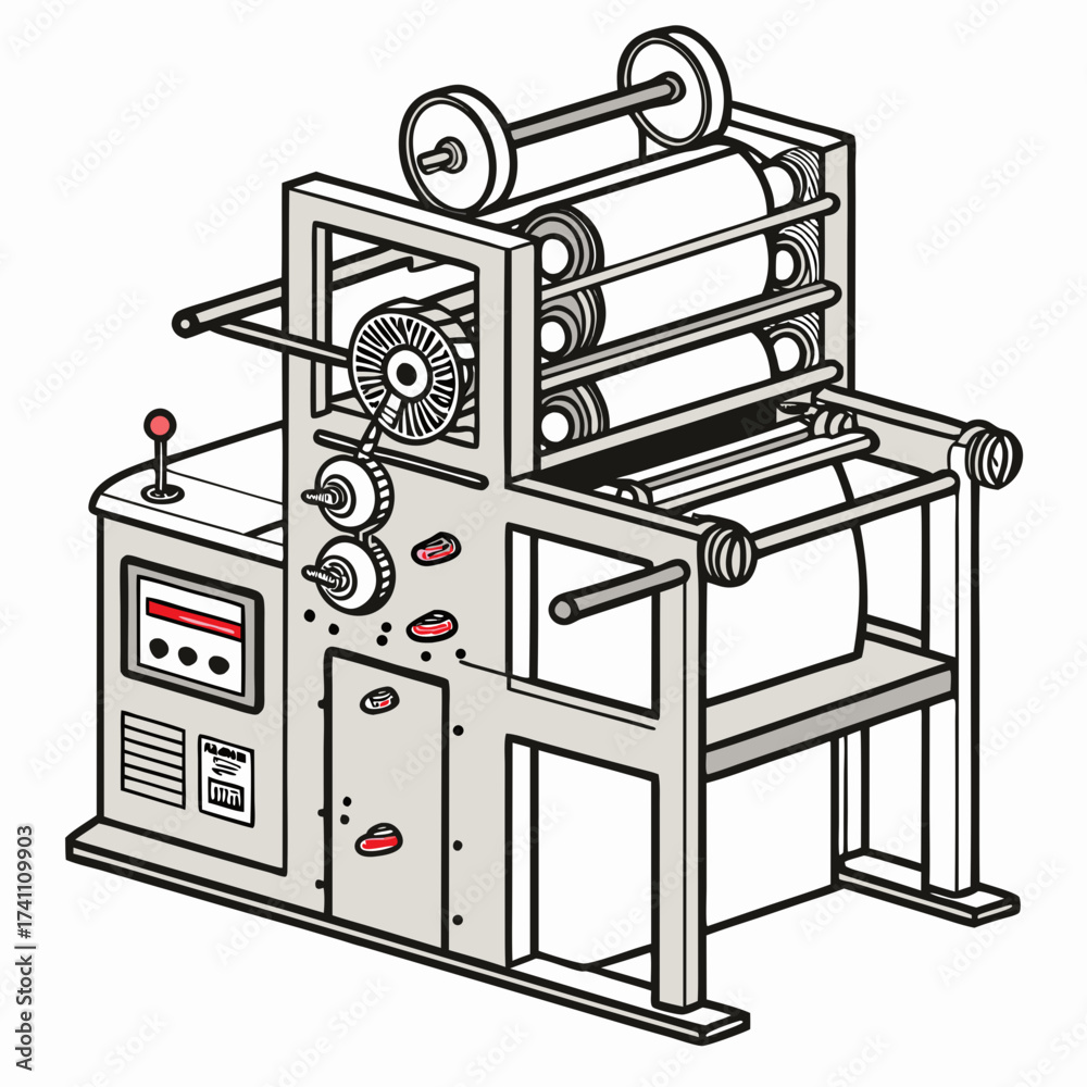 Gray printing press machine with red accents industrial Stock Vector ...