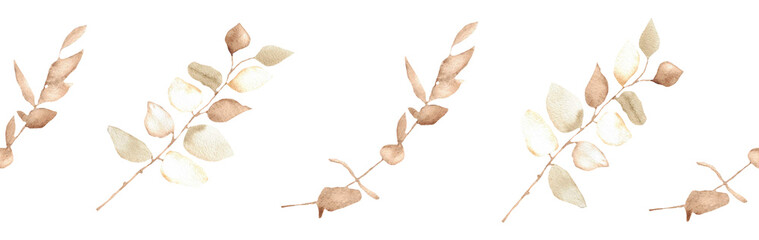 Orange leaves border on a white background. Hand-drawn illustration. Perfect for autumn.
