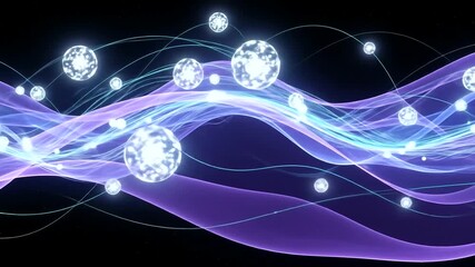 Futuristic technology and data flow visualization with glowing particles network connection