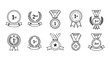 © Marzina Begum - Collection of vintage hand drawn medals and awards recognizing achievement and victory vector
