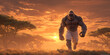 © GaMe - Muscular white gorilla walking across savannah at sunrise