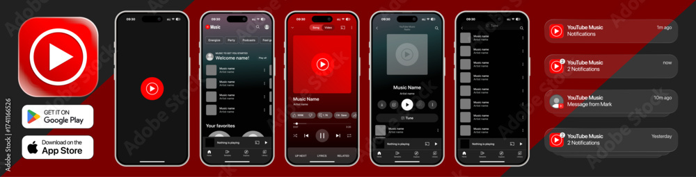 YouTube Music app UI template 2025 update with iOS 26 liquid glass ...