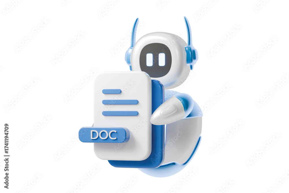 3d robot holding doc file icon. document management concept. Minimal ...