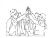 © mitay20 - Simple continuous line draw of business team celebrating success. Business people giving high fives gesture hands Business team work minimalist concept. Hand drawn one line vector. Editable stroke