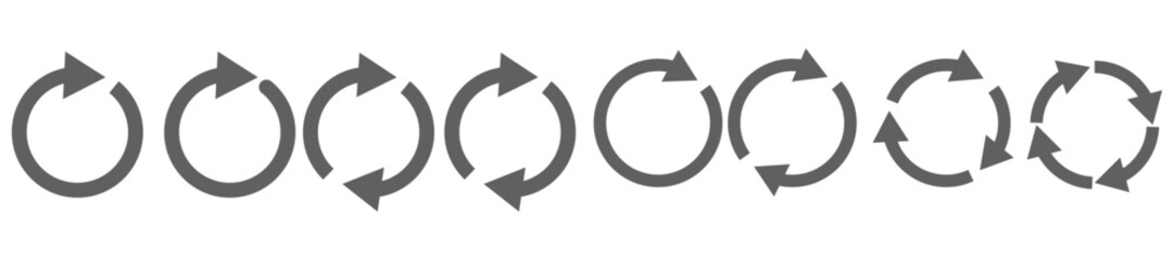 Wall Mural - Blue circle arrows icon set. Round reload sign, repeat icon, rotate arrow symbol, arrow pictogram, refresh reload rotation loop sign set