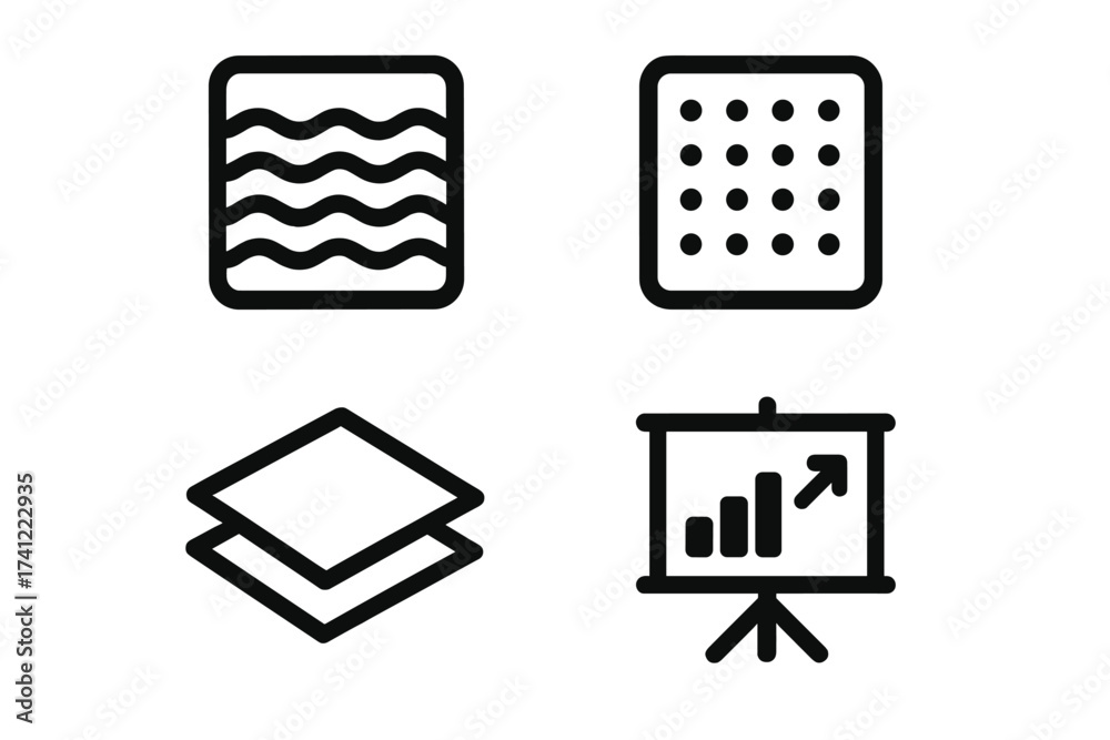 Business presentation vector icon set. Line art symbols for data ...