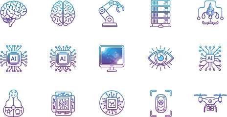 Explore modern AI technology with these vibrant, professional line icons