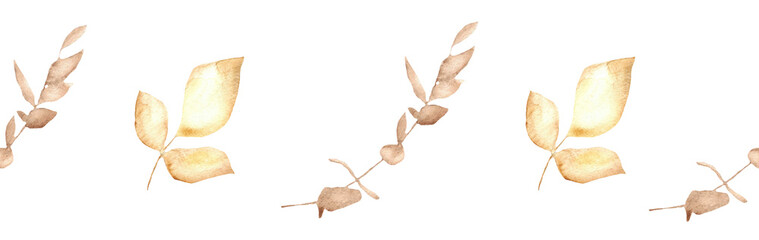 Orange leaves border on a white background. Hand-drawn illustration. Perfect for autumn.