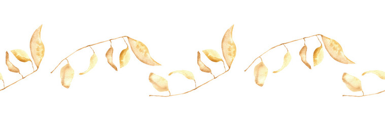 Orange leaves border on a white background. Hand-drawn illustration. Perfect for autumn.