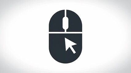 Computer Mouse Icon with Cursor Clicking on White Background.