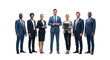 © md - Diverse group of seven business professionals in suits standing together, isolated on transparent background