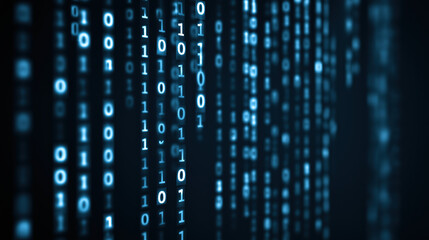 Futuristic Binary Code Grid on Dark Digital Background Abstract Technology Data Stream Cyber Network Matrix Pattern AI Computer Programming Interface
