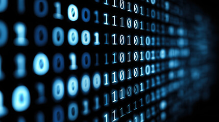Futuristic Binary Code Grid on Dark Digital Background Abstract Technology Data Stream Cyber Network Matrix Pattern AI Computer Programming Interface
