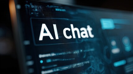 Close up of ai chat on computer screen with glowing text and data